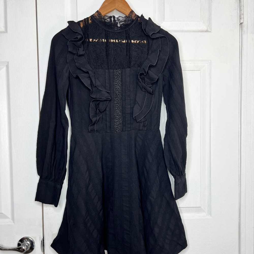 Elegant Black Ruffle Mini Dress gothic Victorian